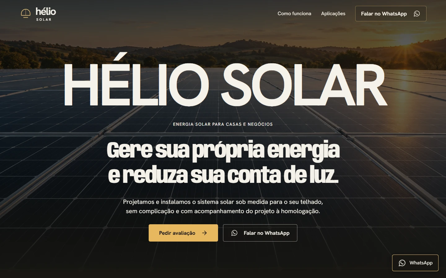 Página inicial do site Hélio Solar, capturada no navegador.